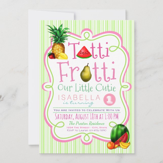 Girls Tutti Frutti Birthday Party Invitation (Front)