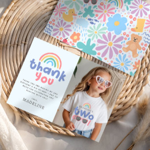 Girls Two Cool Rainbow Photo Birthday Thank You Card