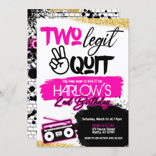 Girl's Two Legit Two Quit Hip Hop Invitation