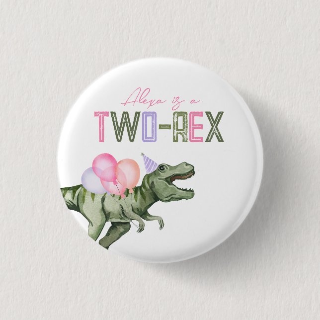 Girl's Two-Rex Party Button (Front)