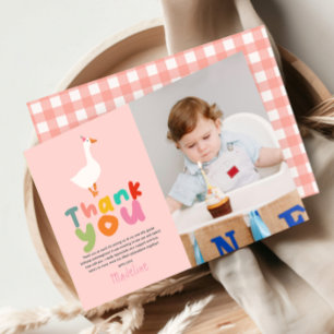 Girls Two Silly Goose 2nd Birthday Photo Thank You Card