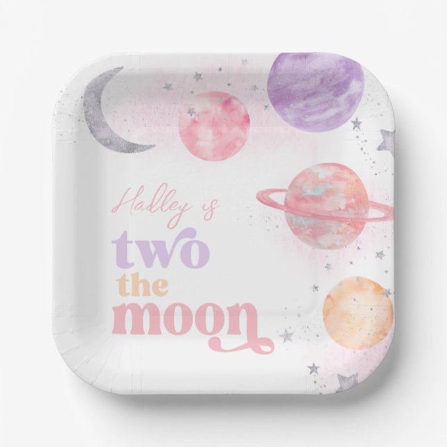 Girl's Two The Moon Party Plates (Front)