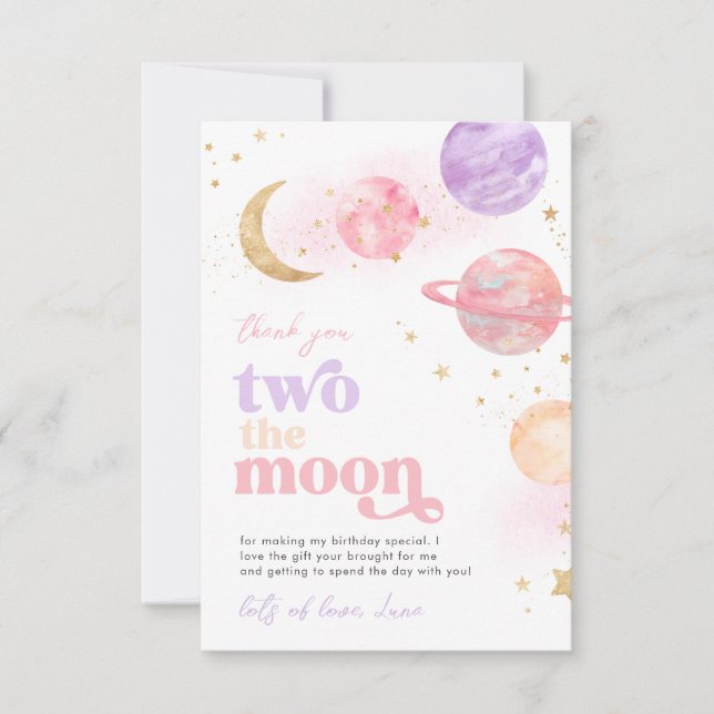 Girl's Two the Moon Thank You Cards (Front)