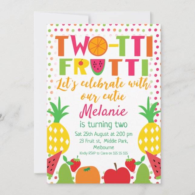 Girls Two-tii Fruit 2nd Birthday invitation (Front)