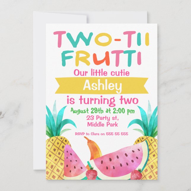 Girls Two-tti Frutti 2nd Birthday Invitation (Front)