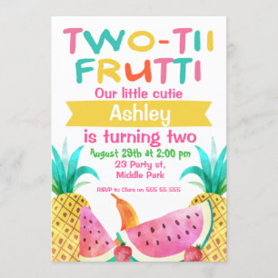 Girls Two-tti Frutti 2nd Birthday Invitation