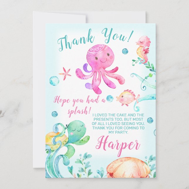 Girls Under The Sea Birthday Thank You Card (Front)