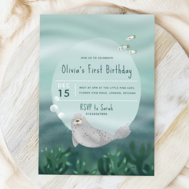 Girls Under the Sea Ocean Seal 1st Birthday Invitation (Creator Uploaded)