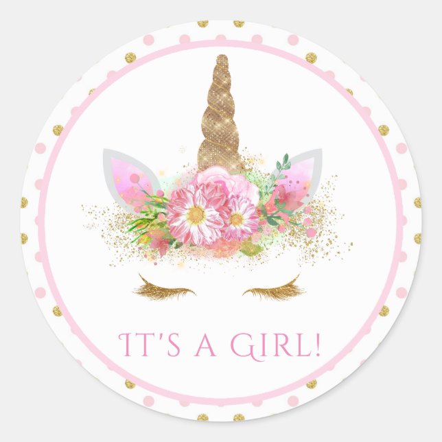 Girls Unicorn Baby Shower Stickers (Front)