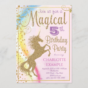 Girls Unicorn Birthday Party Invitations