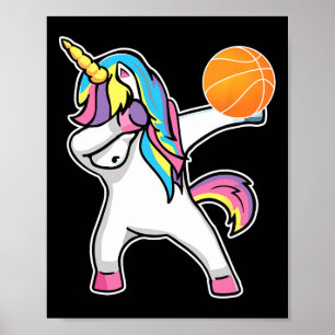 Girls Unicorn Dabbing Basketball Player  Fun Bball Poster