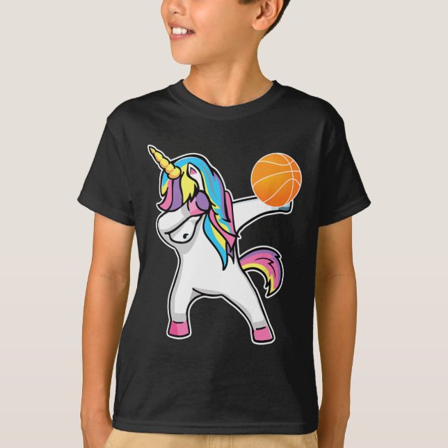 Girls Unicorn Dabbing Basketball Player  Fun Bball T-Shirt (Front)