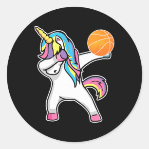 Girls Unicorn Dabbing Bysketbyll Player Fun Bbylle Classic Round Sticker