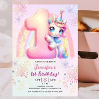 Girls Unicorn Magical Rainbow 1st Birthday Party