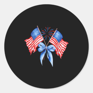 Girls Usa Flag Fireworks Bows Patriotic 4th Of Jul Classic Round Sticker