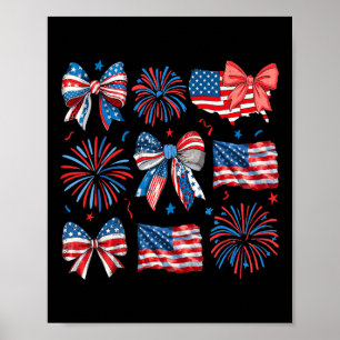 Girls Usa Flag Fireworks Bows Patriotic 4th Of Jul Poster