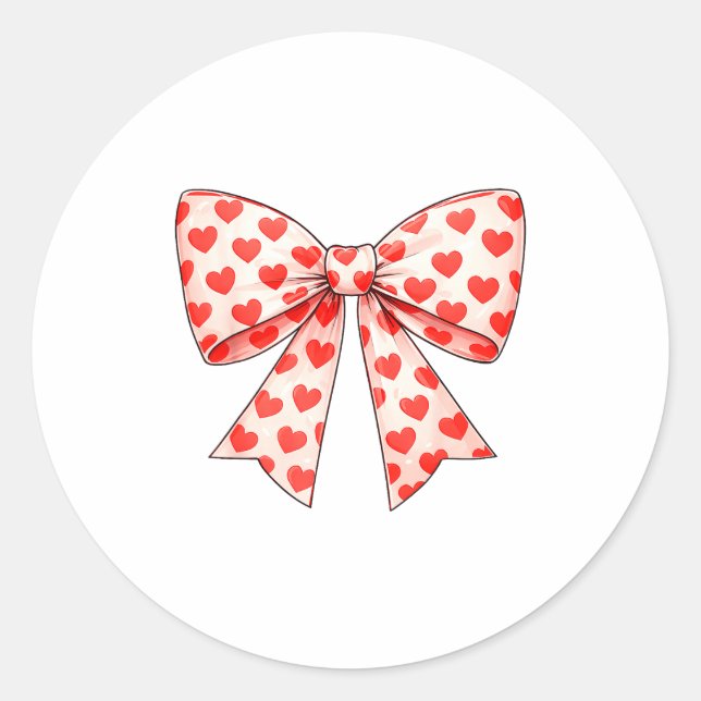 Girls Valentine Heart Bow Cute Valentines Day Teen Classic Round Sticker (Front)