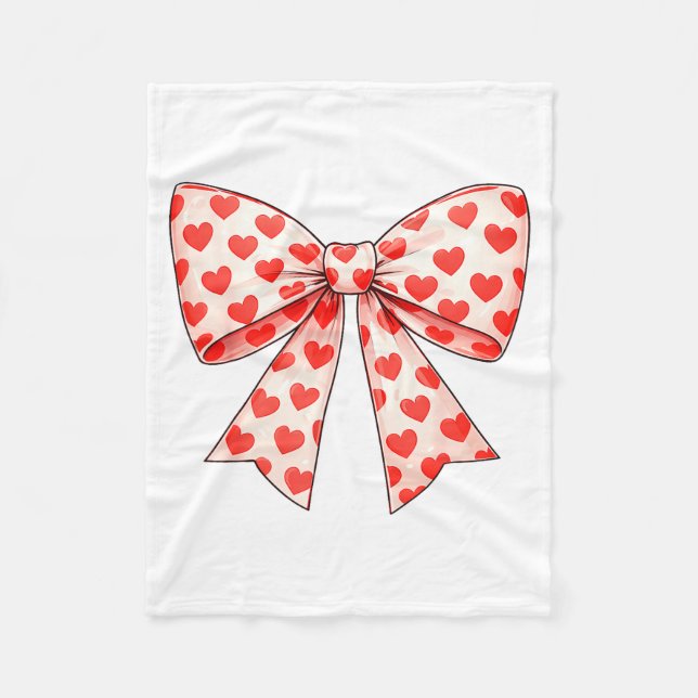 Girls Valentine Heart Bow Cute Valentines Day Teen Fleece Blanket (Front)