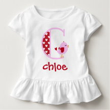 Girl's Valentine's Day Bird Ruffle Shirt Initial C