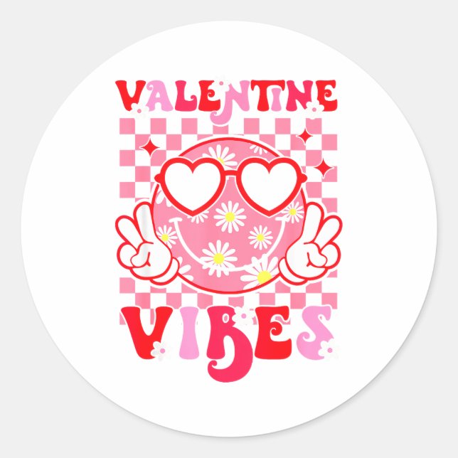 Girls Valentines Day Cute Smile Face Valentine Vib Classic Round Sticker (Front)