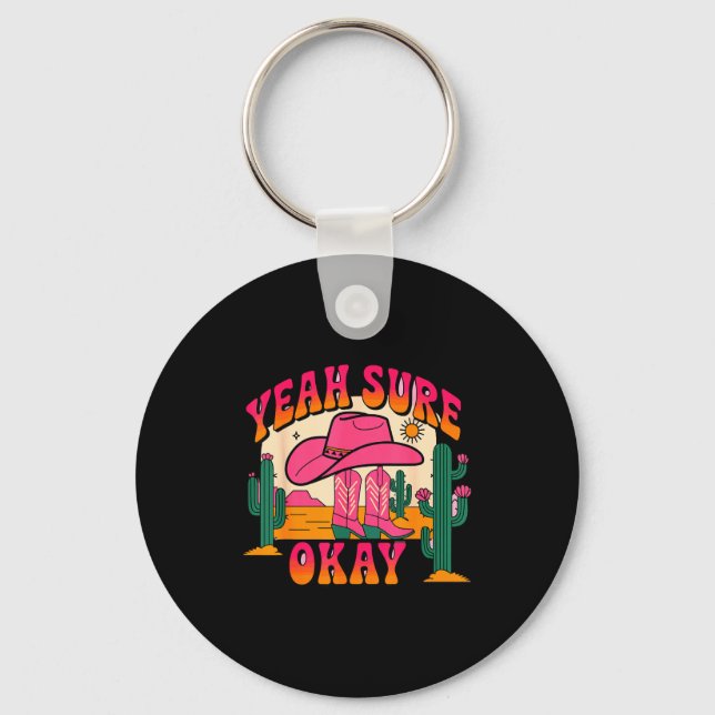 Girls Valentines Day Hearts Yeah Sure Okay Western Key Ring (Front)