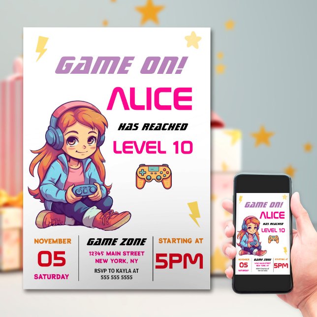 Girls Video Game Birthday Party Invitation (Creator Uploaded)