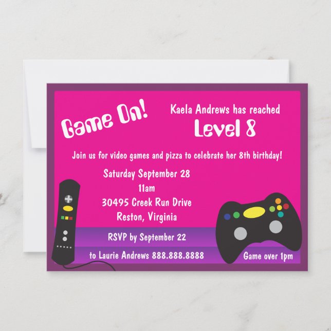 Girl's Video Game Truck Birthday Party Invitation (Front)