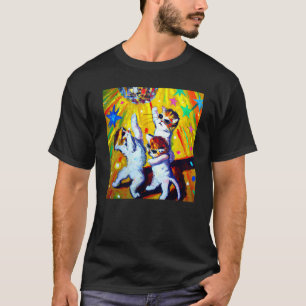 Girls Vintage Cats Dancing with Disco Ball 70s Fun T-Shirt