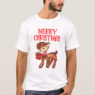 Girls Vintage Christmas Reindeer Baby Deer T-Shirt