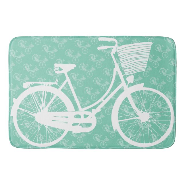 Girl's Vintage Modern Mint Bicycle Bath Mat (Front)