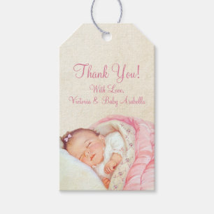 Girls Vintage Pink Baby Shower Gift Tags