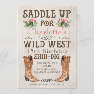 Girls Vintage Wild West Birthday Invitation