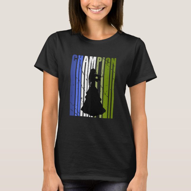 Girls Violinist Blue Green Violin Distressed Vinta T-Shirt (Front)
