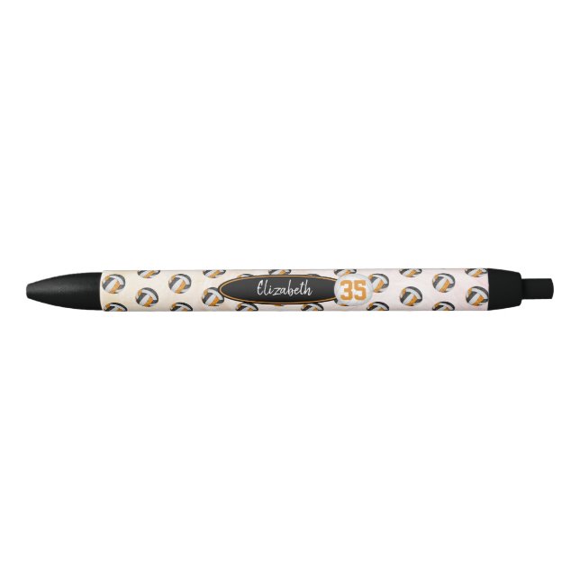 girls volleyball black orange personalised ink pen (Front)