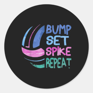 Girls Volleyball Bump Set Spike Repeat Blue Purple Classic Round Sticker