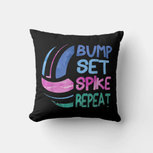 Girls Volleyball Bump Set Spike Repeat Blue Purple Cushion