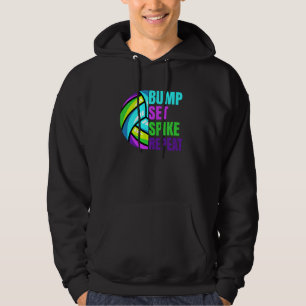 Girls Volleyball Bump Set Spike Repeat Blue Purple Hoodie