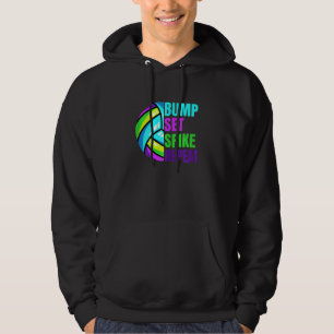 Girls Volleyball Bump Set Spike Repeat Blue Purple Hoodie