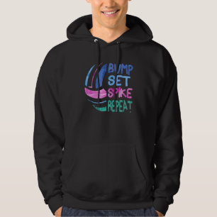 Girls Volleyball Bump Set Spike Repeat Blue Purple Hoodie