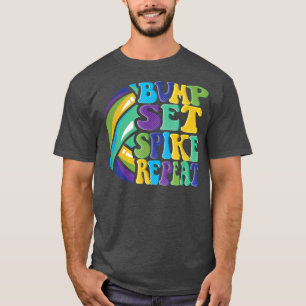 Girls Volleyball Bump Set Spike Repeat Green Blue T-Shirt