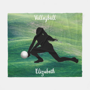 Girls Volleyball on Green Fleece Blanket