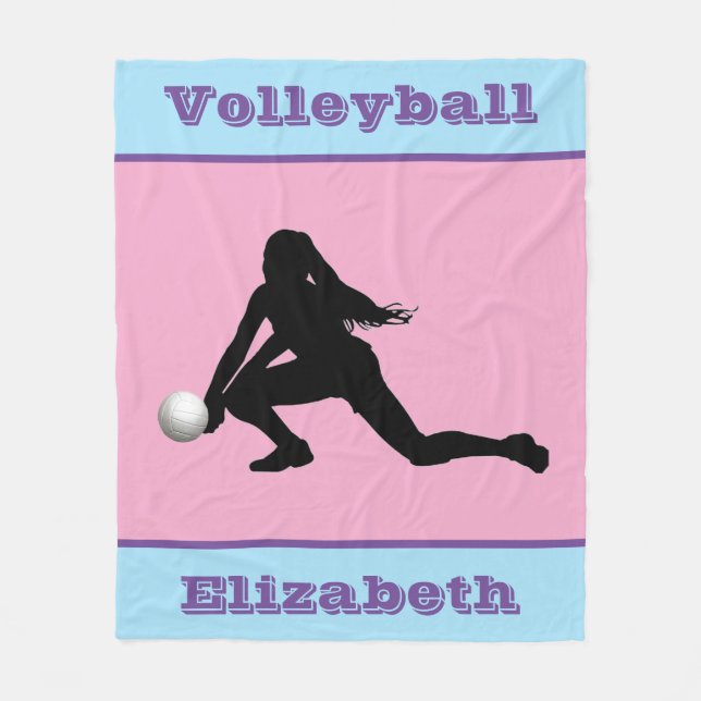 Girl's Volleyball Pink, Blue, Purple Fleece Blanket (Front)