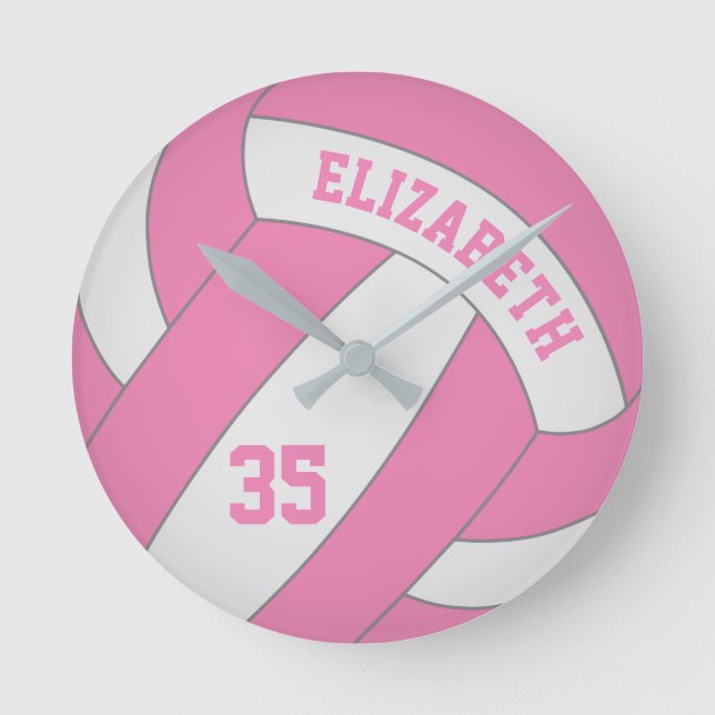 Girl's volleyball pink or ANY colour Round Clock (Front)