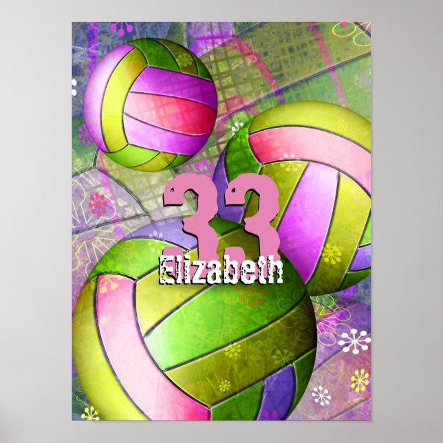 Girls Volleyball poster with player name number (Front)
