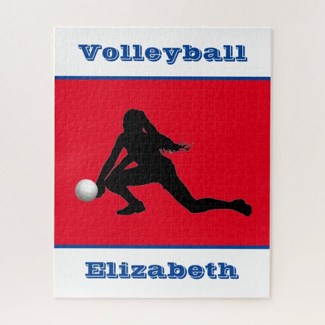 Girls Volleyball Red White Blue Jigsaw Puzzle (Vertical)