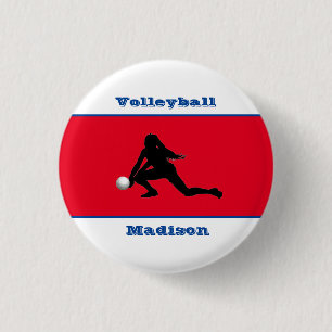 Girls Volleyball Red White Blue Patriotic 3 Cm Round Badge
