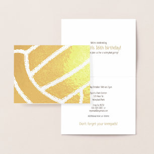 Girl's volleyball sports related birthday gold foil card
