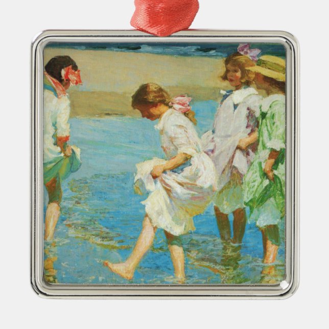 Girls Walking in Water at the Seaside Metal Ornament (Front)
