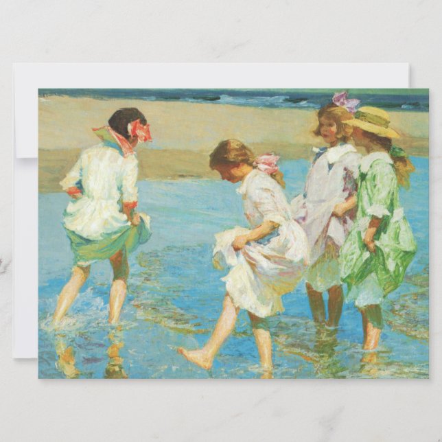 Girls Walking in Water by the Seashore at a Beach Card (Front)
