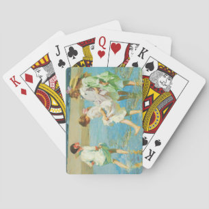 Girls Walking in Water by the Seashore at a Beach Playing Cards